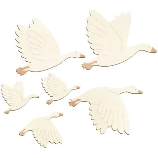 6 Stücke Kinderzimmer Deko Schwan Wanddeko, Boho Deko Stil Wanddeko Set mit Starkem Klebepunkten, Kinder Basteln Set Holz DIY Schwan Wandtattoo Holz