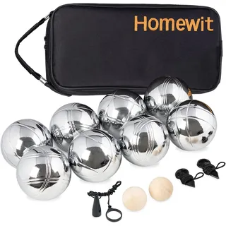 Homewit Boule Set mit 8 Metall Kugeln, Profi Boccia Kugeln mit Tragetasche, Petanque Set für Erwachsene, Gartenspiel Outdoor für Familie, Strand, Camping & Freizeit