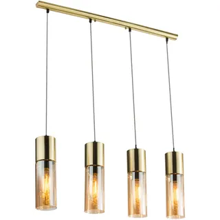 Pendelleuchte messing Esstischlampe Hängelampe Glas amber Wohnzimmerlampe, 4x E27, LxH 80x156 cm