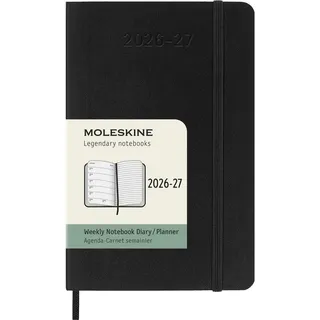 Moleskine 18 Monate Wochenkalender 2026/2027, P/A6, 1 Wo = 1 Seite, Rechts Linierte Seite, Weicher Einband, Schwarz