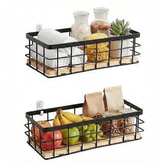 Drahtkorb, Obstkorb, Metallkorb, Metall Badezimmer Aufbewahrungskorb, Schwarz Dekokörbe, Haushalt Wandkorb, Korb Metall für Obst Snacks,Küche Speisekammer, 29x13x10cm(2 Stück)