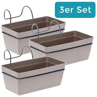 GarPet 3 x Hängekasten Blumenkasten Pflanzkasten Set mit Halterung Metall Wandhalterung Haken Aufhängung innen außen Kunststoff