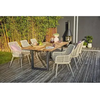 Sunfun Gartenmöbel-Set Zoe Dining  (8 -tlg., Baumkante/U-Gestell, Teak/Edelstahl/Kunststoffgeflecht, Teak/Grau)