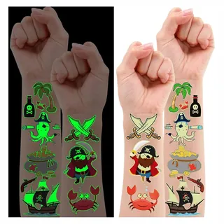 Leesgel Piraten Tattoos Kinder, 38 Stück Leucht Schultüte Jungen Party Deko | Hautfreundlich Wasserfest, Piraten Deko, Kindergeburtstag Mitgebsel, leuchtend, Schultüte Jungen, Party Zubehör