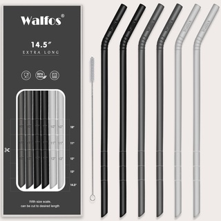 WALFOS Extra lange, wiederverwendbare Silikon-Trinkhalme, 36,8 cm, große Größen, flexibel, biegsam, für große Wasserflaschen, 128, 75, 64, 1134 ml, mit Reinigungsbürste (6er-Pack)