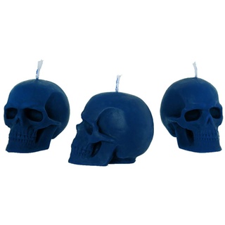 NKlaus - 3x Kerzenset Totenkopf blau aus biologich reinem Bienenwachs - Gothik Kerze bunte Figurenkerze Skull - Halloween - Ritualkerze Tropfkerzen 36354