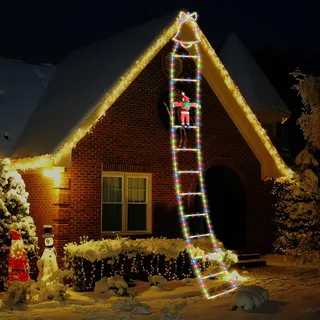Suewidfay Kletternder Weihnachtsmann Aussen, 3,3M Weihnachtsbeleuchtung Außen, 7 Einstellbare Beleuchtungsmodi Santa-Leiter Lichter, Regen Schneeschutz Weihnachtsdeko Outdoor für Außen Balkon Garten