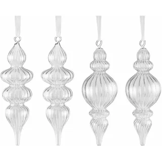 Loberon Weihnachtsschmuck 4er Set Diorise, klar | Mundgeblasen, Klassisches Design, Filigran, Weihnachten, Christbaumschmuck, Glas, Organza