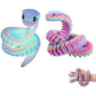2 Stück 3D Gedruckte Schlange Spielzeug, 30cm Bewegliche Viper Set, Nachtleuchtend & Regenbogen Farben, Fidget Toy für Stressabbau & ADHS, Schreibtisch Deko Geschenk für Kinder & Erwachsene