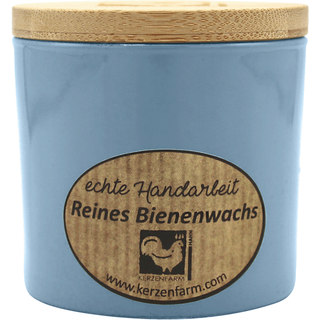 Bienenwachskerze im Trendglas, Hellblau, 100% reines Bienenwachs, KERZENFARM HAHN, 70/70 mm, Brenndauer ca. 17h