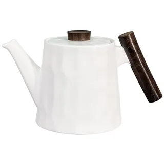 tea4chill Teekanne Porzellan weiß mit Holzgriff 1,2l. Teekanne, Kaffeekanne Design modern, vintage
