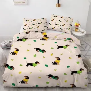 Bettwäsche-Set Dackel 220x240 cm 3-teilig Mikrofaser mit Reißverschluss