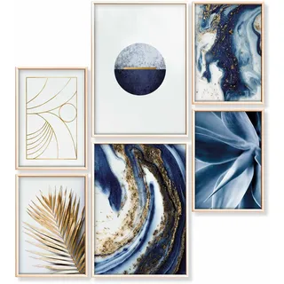 Heimlich – Poster-Set – 2 A3 / 30 x 42 cm + 4 A4 / 21 x 30 cm – Premium-Poster – ungerahmte Drucke – moderner Stil – abstrakter blauer Marmor