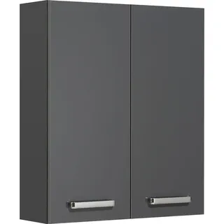 Saphir Hängeschrank Quickset Wand-Badschrank 60 cm breit mit 2 Türen und 2 Einlegeböden Badezimmer-Hängeschrank inkl. Türdämpfer, Griffe in Chrom Glanz grau