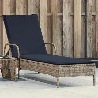 Sonnenliege mit Rollen und Kissen Grau Poly Rattan