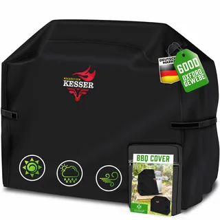 KESSER® Premium BBQ Grillabdeckung Gasgrill Grillhaube Wetterfest - für Weber, Brinkmann, Char Broil Grill Abdeckhaube Schutzhülle | 600D Oxford- Gewebe Reißfest | 132x66x110cm | Schwarz