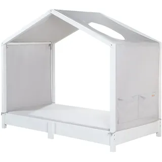 roba Hausbettbezug für Montessori Hausbett 70 x 140 cm – Himmelbett-Zubehör mit 3 Aufbewahrungstaschen & Dachfenster – Hellgrau