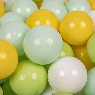 KiddyMoon 300 ∅ 7Cm Kinder Bälle Spielbälle Für Bällebad Baby Plastikbälle Made In EU, Weiß/Minze/Hellgrün/Grau/Gelb