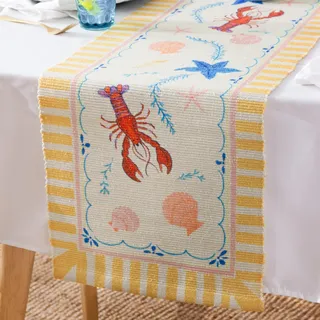 furn. Brunch Stripes Tischläufer – Waschbarer Maritim Gestreifter Hummer Tischläufer Schnelltrocknend Tischdekoration (Mehrfarbig – 180x35cm)