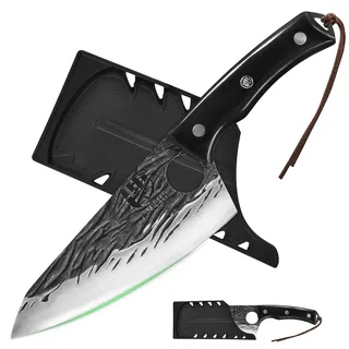 FULLHI Metzgermesser, Voll Tang serbischen Kochmesser hohen Kohlenstoffstahl Fleischbeil geschmiedet Küchenmesser für Outdoor, Camping, Geburtstag Geschenk (Schwarz, Japanisches Kochmesser)