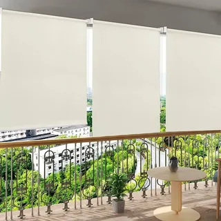 Woltu Außenrollo Senkrechtmarkise Balkonmarkise Outdoorrollo Beige 100x140 Cm