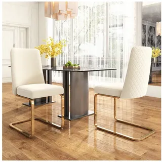 Flieks Freischwinger (Set, 2 St), 2er Set Esszimmerstühle Polsterstuhl Schwingstühle Samt, Metallbeine beige 45 cm x 88 cm x 52 cm