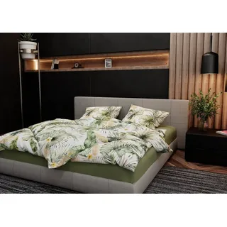 BETTWAESCHE-MIT-STIL Bettwäsche Mako Satin Bettwäsche Blätter und Palmen, Mako-Satin, 2 teilig weiß