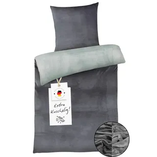 Carpe Sonno Bettwäsche Cashmere Touch Kuschel 135x200 155x220 Winter Teddy Plüsch Fleece Warm, Microfaser-Fleece, 2 teilig, Warme kuschelige Uni Wende Bettwäsche einfarbig Anthrazit Silber silberfarben