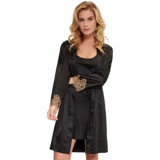 LingaDore Satin Kimono With Lace - Black/Gold 80 g