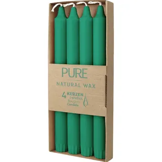 100% PURE, NATURAL WAX, Stabkerzen, Smaragd, WENZEL, 250/23 mm, Brenndauer ca. 10h, plastikfreie Verpackung, 4 Stück