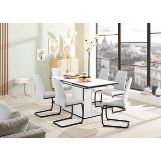 Essgruppe »Ariana«, (Set, 7 tlg 1 Tisch / 6 Stühle), ausziehbar 120 -160 cm, Bezug Struktur waterfree oder Webstoff, Weiß/Bezug waterfree Hellgrau + Hellgrau + Schwarz, , 82156655-0