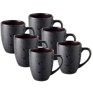 Bitz Geschirr-Set Becher mit Henkel matt black / shiny dark blue 0,3l Set6, Steinzeug schwarz