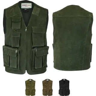 German Wear Jagdweste GW650 Jagd Lederweste Jagdweste Angelweste Angler Weste Jägerweste grün 48/S