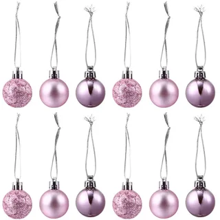 EXCEART 48 STK Weihnachtsbaum Anhänger Kugeln bruchfest Deko Kugeln Glitzer Weihnachtskugeln Baumkugeln Kunststoff Baumschmuck Box Set Christbaumanhänger in Glänzend Matt 3 cm Rosa