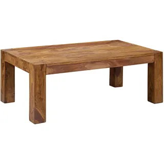 FineBuy Couchtisch Sheesham Massivholz 110cm · Rechteckiger Wohnzimmertisch aus Echtholz · Handgefertigter Sofatisch im Landhaus Design mit klarer Linienführung