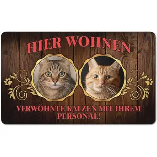 Ferocity PERSONALISIERTE Fußmatte mit Foto Matte Lustiger Tierliebhaber Fußabstreifer; Waschbarer Fußabtreter für Innen und Außen vor der Tür, ins Haus Motiv Katzen Personell [140]