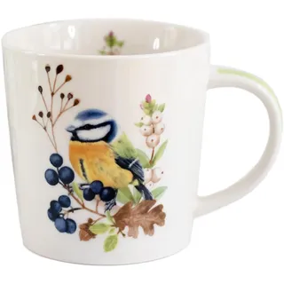 Tasse Tiere Blaumeise an Naturgesteck aus Porzellan im passenden Geschenkkarton. Motivtasse für den gedeckten Tisch und als Geschenk 0,4L x H9.7cm