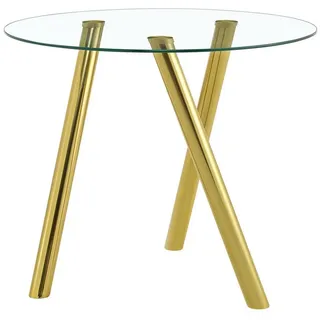 Welltin Esstisch Runder Glas Esstisch, Ø89 cm, gehärtete Glasplatte, robuste goldene Metallbeine goldfarben