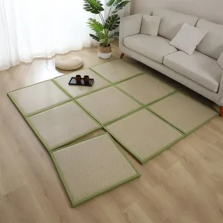 Generisch Modulare Rattan-Bodenmatratze, 2,2 cm dick, beidseitig kühlender japanischer Tatami-Matten-Nähteppich aus Rattan for Wohnzimmer, Spielzimmer(Green,60 * 120cm)