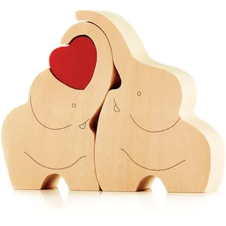 NOVECRAFTO Liebende hölzerne Liebe Elefantenpaar Figur mit rotem Herz - Holz-Elefanten Ornament Dekoration Geschenk