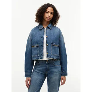 Jeansjacke TOMMY HILFIGER "CROPPED JACKET CAM MID", Damen, Gr. M (40), cam mid, Denim/Jeans, Obermaterial: 100% Baumwolle, unifarben, regular fit kurz, Rundhals, eingesetzt angesetztes Bündchen, Jacken Jeansjacke, aus Baumwolle, verkürzte Form