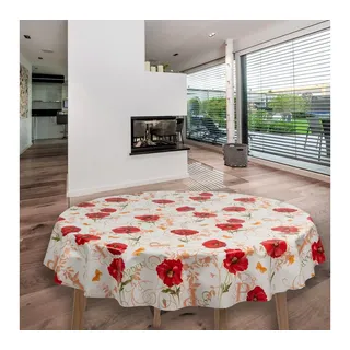 laro Tischdecke Wachstuch-Tischdecken Mohnblumen Rot Rund 140cm