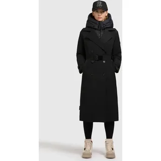 Trenchcoat KHUJO "ELENA", Damen, Gr. L, schwarz, 100% Polyester, unifarben, regular fit knielang, eingesetzt elastischer Bund, Mäntel
