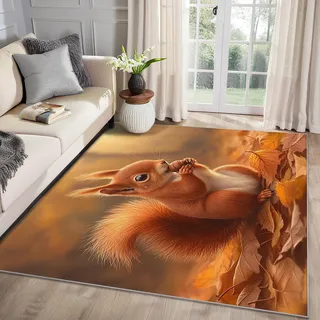 MMYAOKEN Eichhörnchen Teppich Wohnzimmer 120x170 Süße Waldtiere Deko, Teppich Kurzflor, Weich rutschfest Waschbare Teppiche, Bettvorleger Schlafzimmer Kinderzimmer