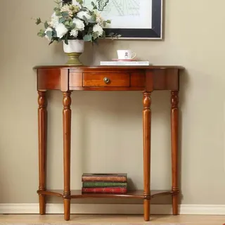 Mid-Century Konsolentisch, Massivholz, Halbmondtisch für Eingangsbereich, Flur, Veranda, halbrunder Tisch mit Aufbewahrungsschublade, Holzwand, Sofatisch, kleiner Akzenttisch, 61 cm L x 30,5 cm B x