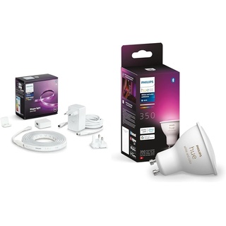Philips Hue White & Color Ambiance Lightstrip Plus Basis-Set V4 (2 m) & White & Color Ambiance GU10 LED Lampe 1-er Pack