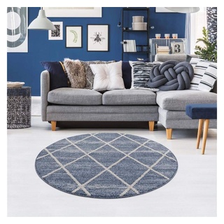 Teppich Art 2646, Carpet City, rund, Höhe: 7 mm, Kurzflor, Rauten-Optik, ideal für Flur & Diele blau Ø 160 cm x 7 mm