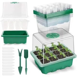 [french Days]5 Pack Bac À Semis, Plateaux De Culture Avec Couvercle Mini Serre Pour Semis Pour Germination, Culture Des Plantes Fleurs (12 Cellules Par Plateau)