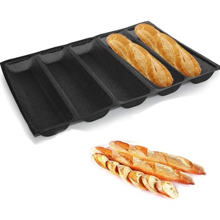 Baguette-Pfanne, antihaftbeschichtet, perforierte Silikon-Brotform, 5 Schlitze, französische Brotbackform (45 x 34 x 3,6 cm)
