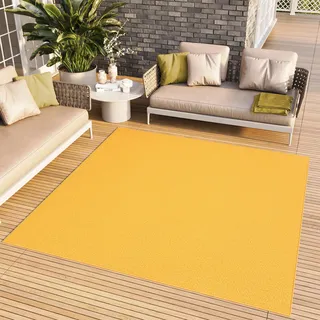TAPISO Mono Teppich Quadratisch Outdoor Quadrat Gelb 120 x 120 cm | 100% Polypropylen, 6 mm Florhöhe, gewebt
